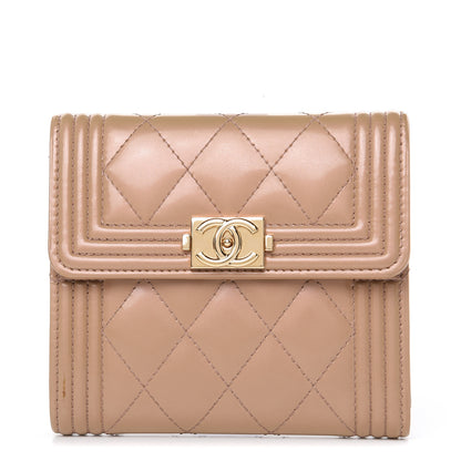 Chanel Iridescent Glazed Calfskin Quilted Compact Boy Wallet Beige 1 of 11