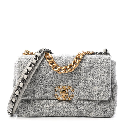Chanel Tweed Quilted Medium Chanel 19 Flap Grey Ecru 1 of 9