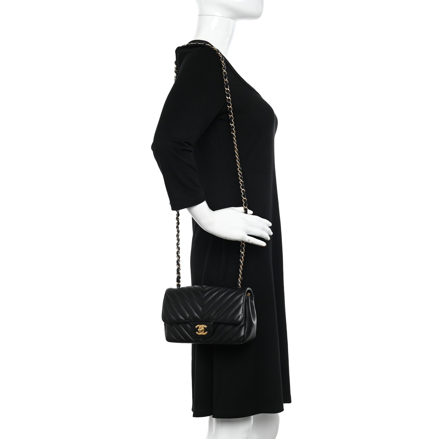 Chanel Lambskin Chevron Quilted Mini Rectangular Flap Black 2 of 11