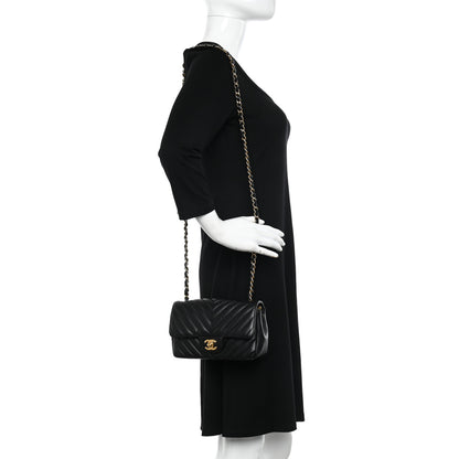 Chanel Lambskin Chevron Quilted Mini Rectangular Flap Black 2 of 11