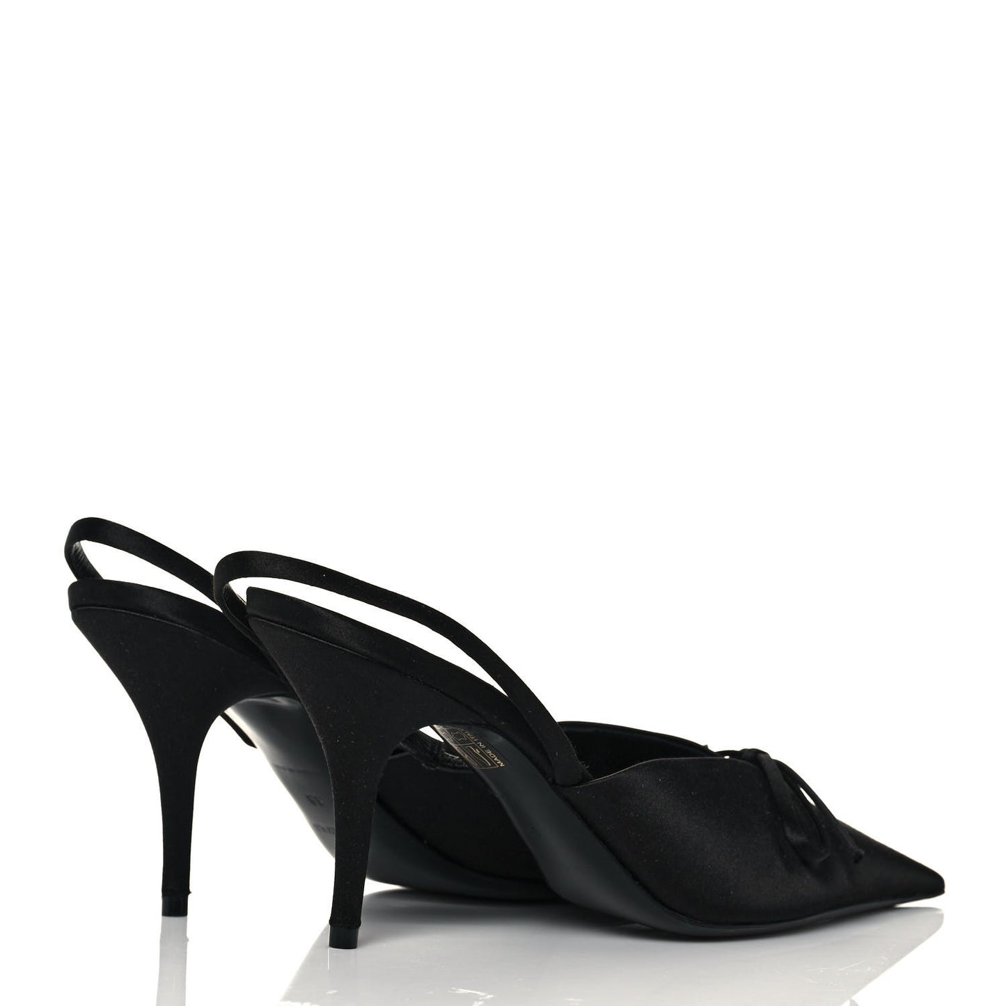 Satin Pointed Toe Knife Slingback Mules 38 Black