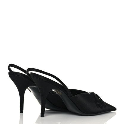 Balenciaga Satin Pointed Toe Knife Slingback Mules 38 Black 4 of 7