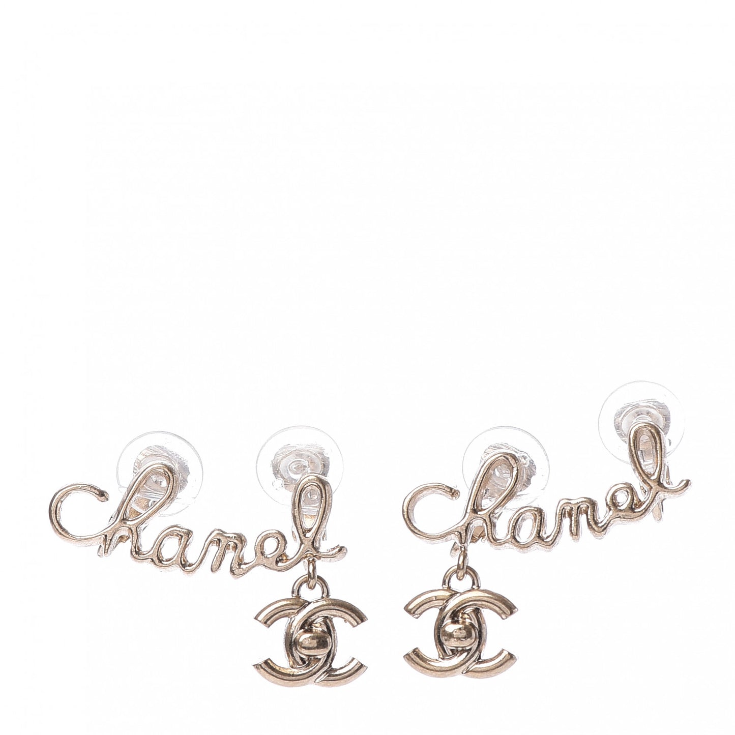Metal CC Turnlock Climber Clip On Earrings Gold