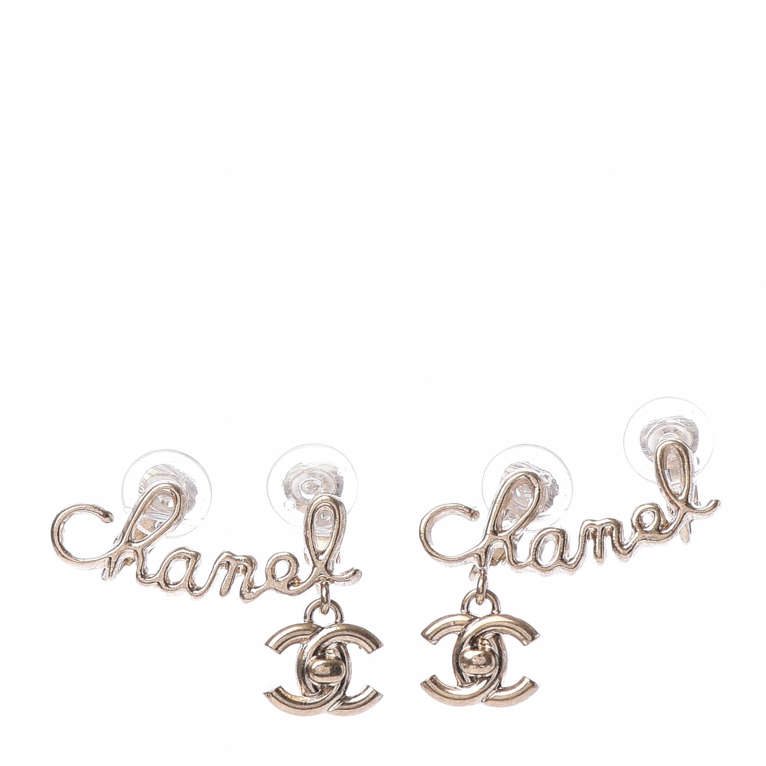 Chanel Metal CC Turnlock Climber Clip On Earrings Gold 1 of 4