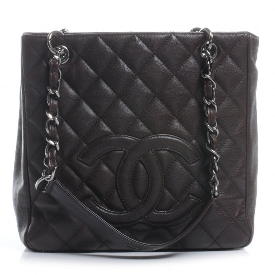 Calfskin Petit Shopping Tote PST Dark Brown