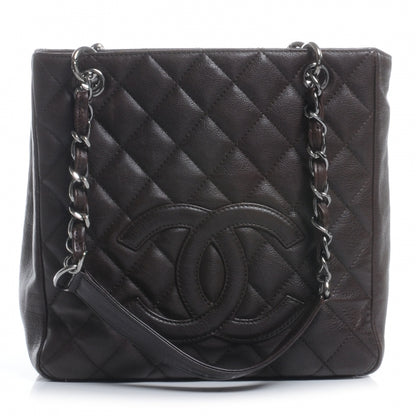 Chanel Calfskin Petit Shopping Tote PST Dark Brown 1 of 9