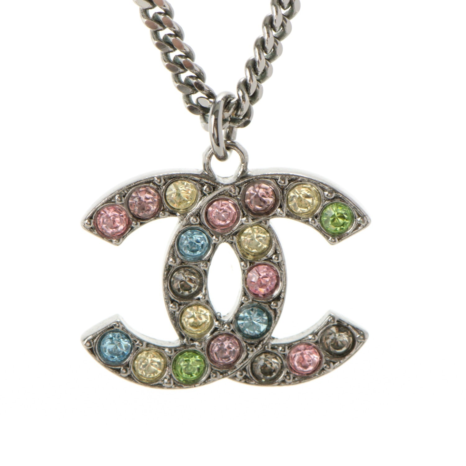 Chanel Crystal Large CC Necklace Silver Multicolor 3 of 5
