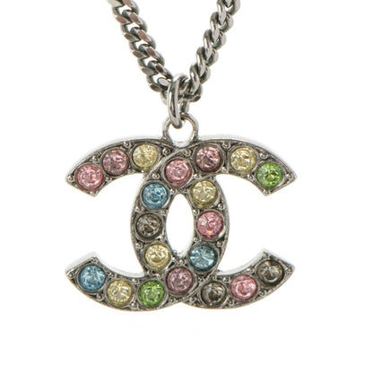 Chanel Crystal Large CC Necklace Silver Multicolor 3 of 5
