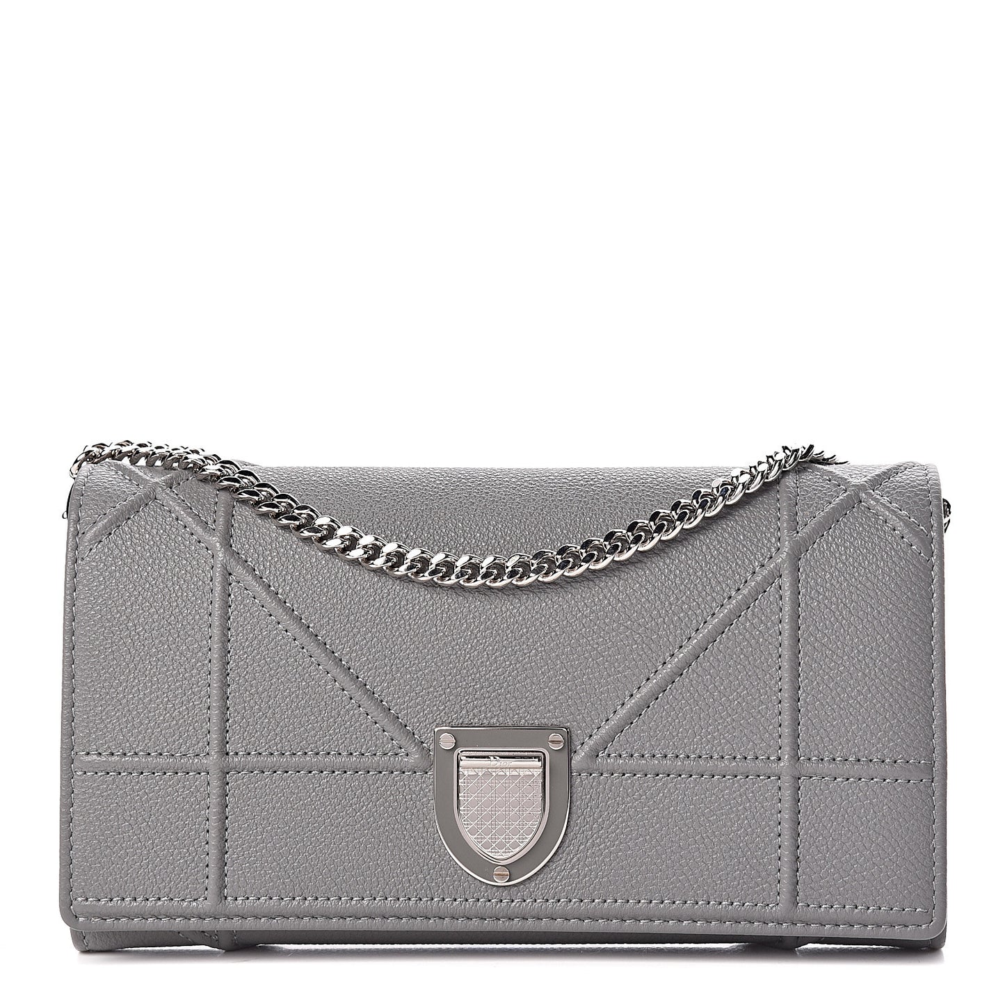 Grained Calfskin Diorama Croisiere Chain Wallet Gris
