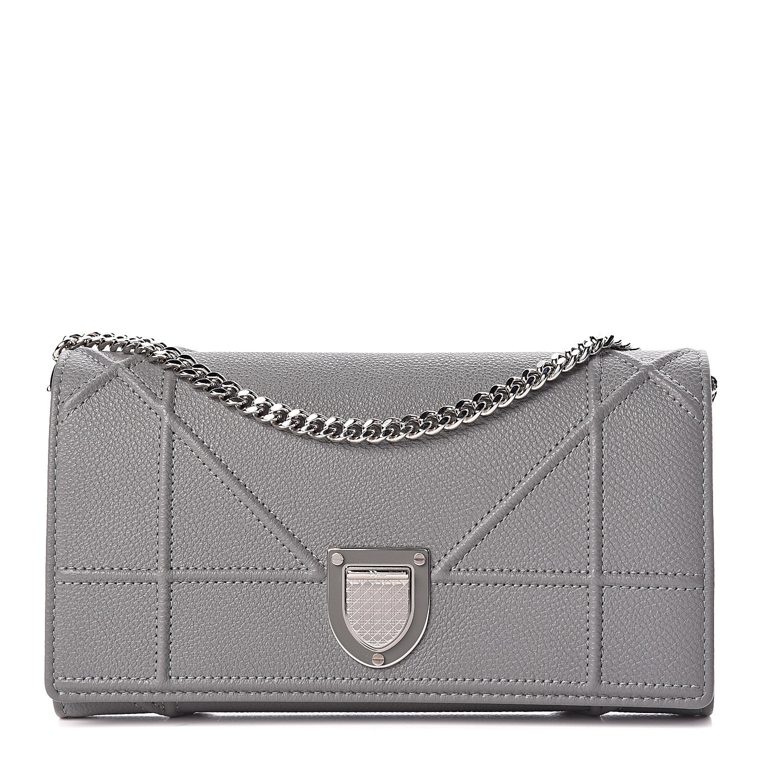 Christian Dior Grained Calfskin Diorama Croisiere Chain Wallet Gris 1 of 10