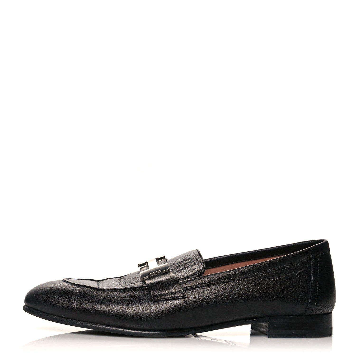 Hermes Goatskin Womens Paris Loafers 37 Black 1 of 9