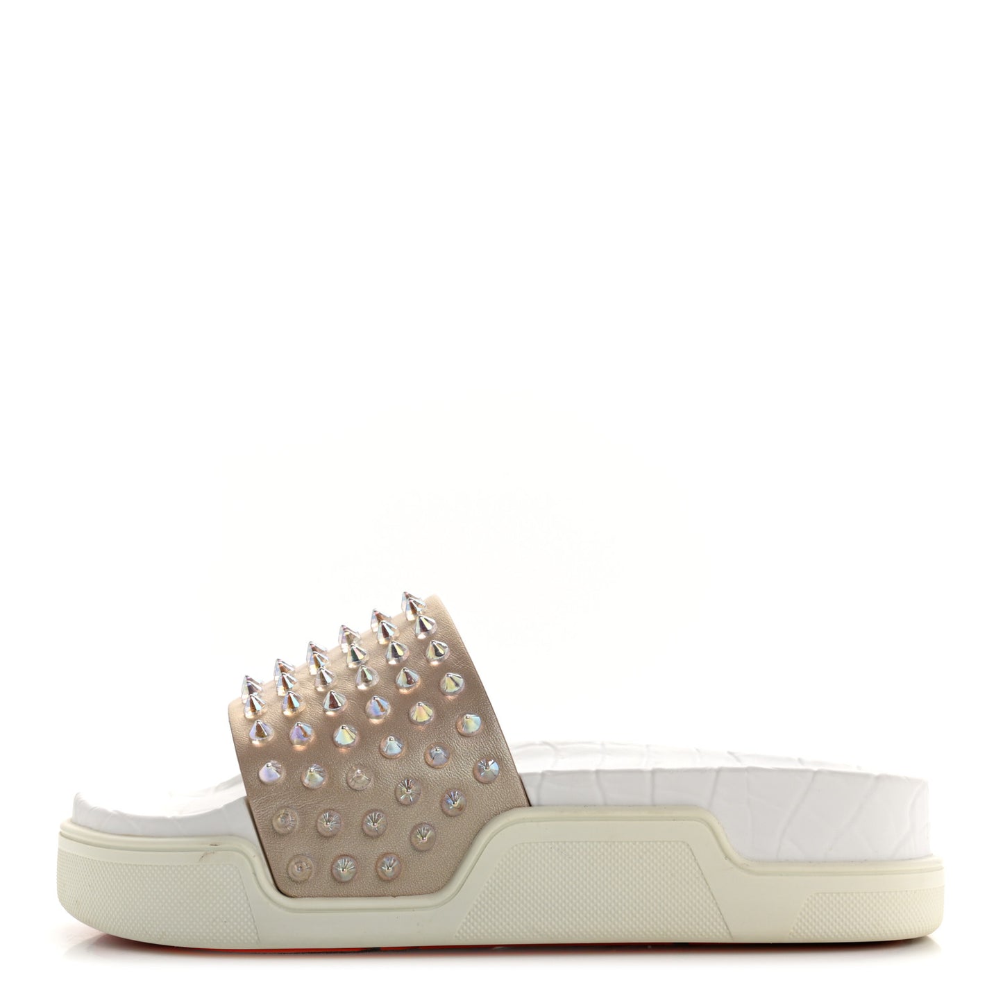 Calfskin Donna Studded Pool Fun Platform Flat Slide Sandals 36 Nude Clear