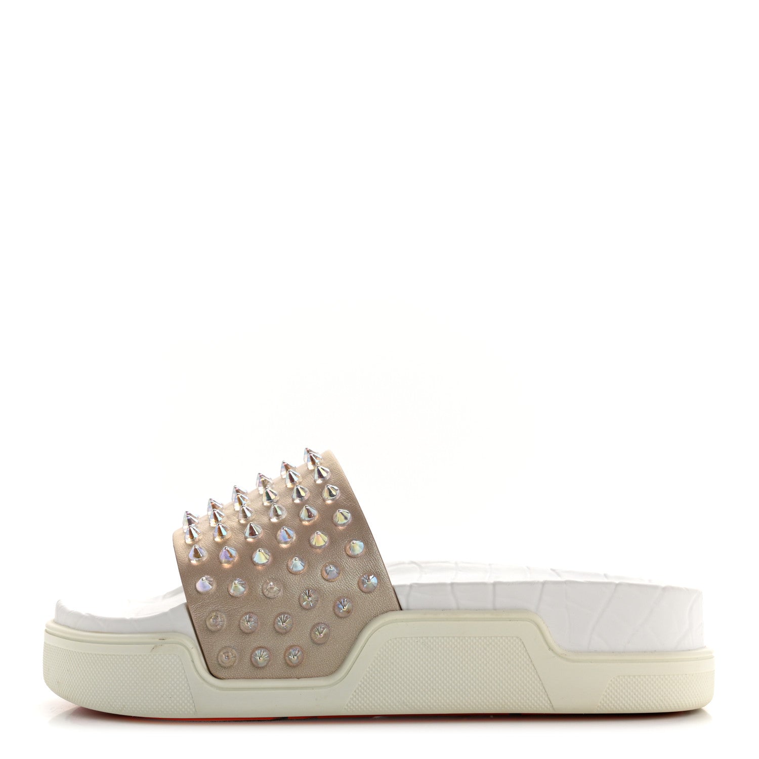 Christian Louboutin Calfskin Donna Studded Pool Fun Platform Flat Slide Sandals 36 Nude Clear 1 of 10