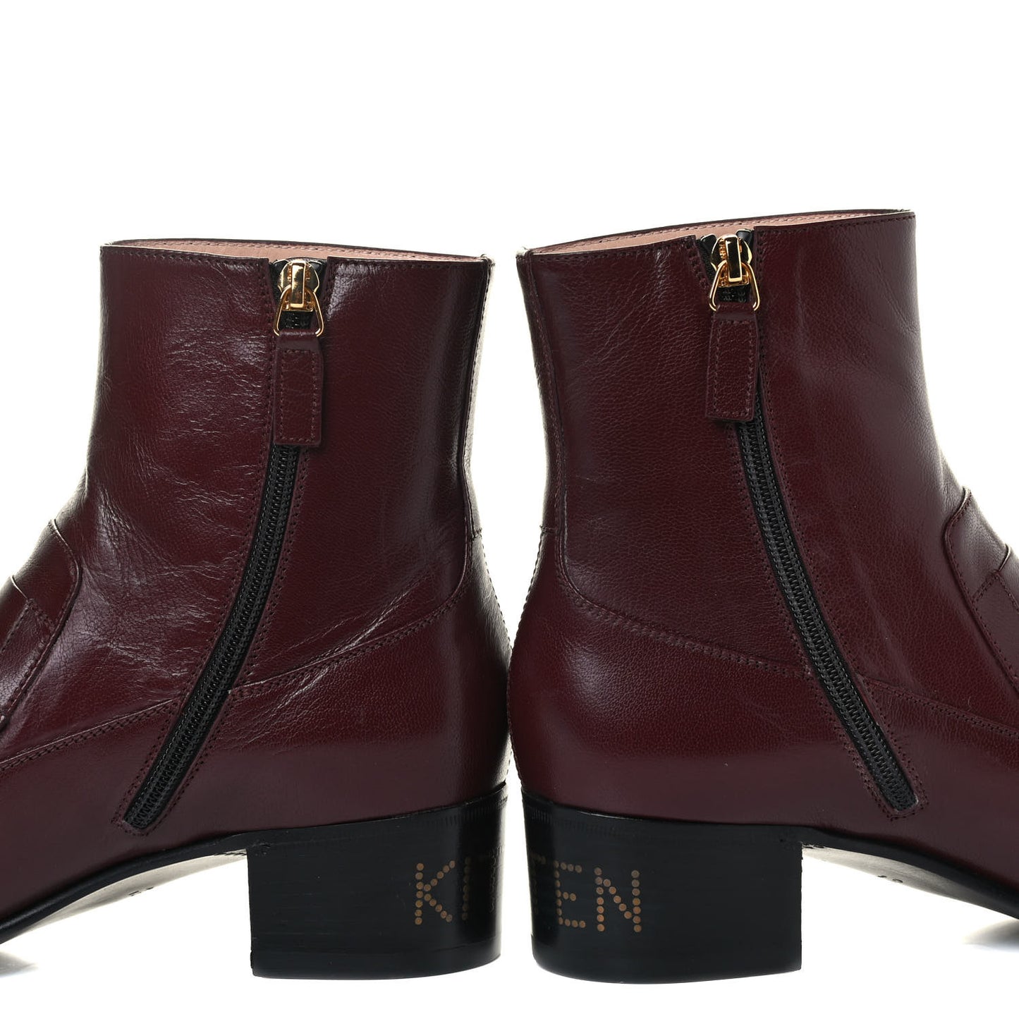 Goatskin Kitten Chain Horsebit Ankle Boots 39.5 Bordeaux