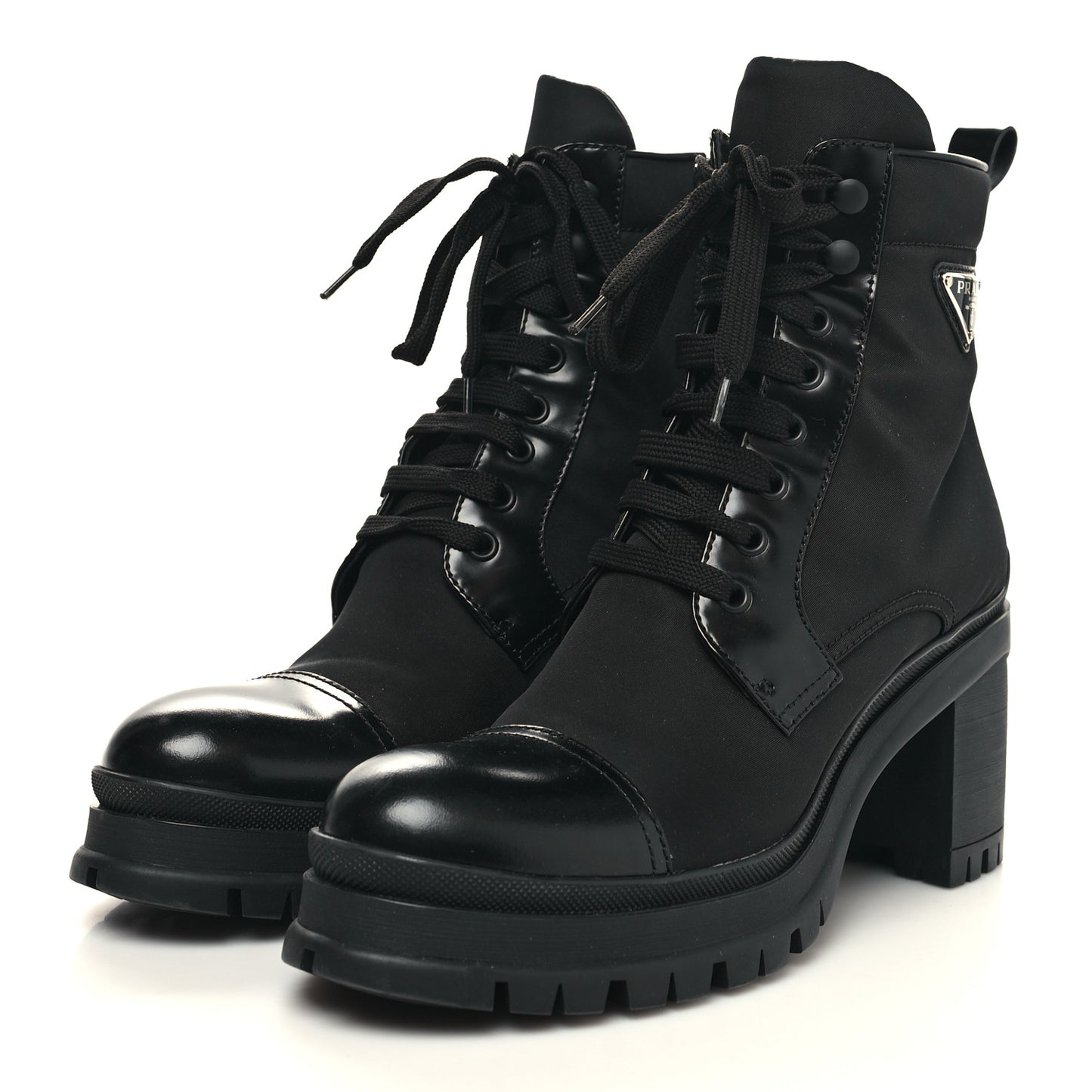 Spazzolato Re-Nylon Metal Triangle Logo Lace Up 55mm Ankle Boots 41 Black