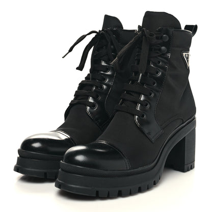 Prada Spazzolato Re-Nylon Metal Triangle Logo Lace Up 55mm Ankle Boots 41 Black 3 of 9