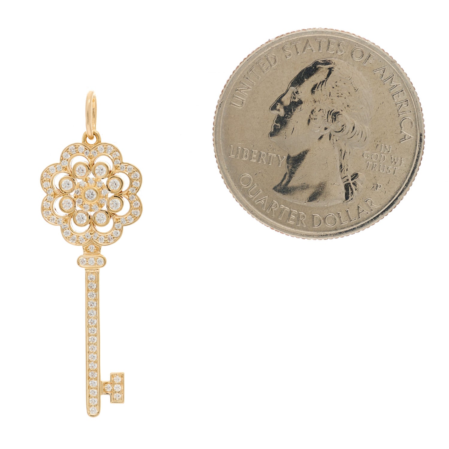 Tiffany 18K Rose Gold Diamond Rose Key Pendant 2 of 5