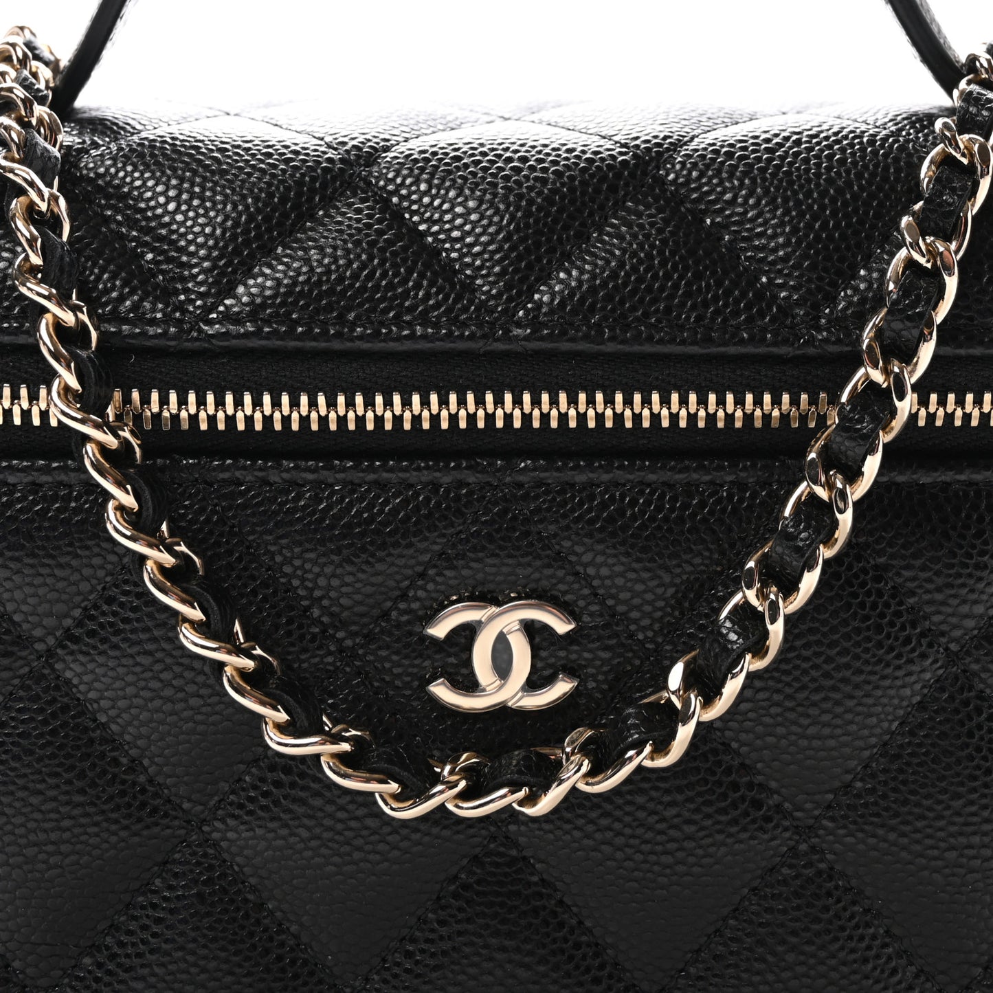 Caviar Quilted Top Handle Slim Vanity With Chain Black