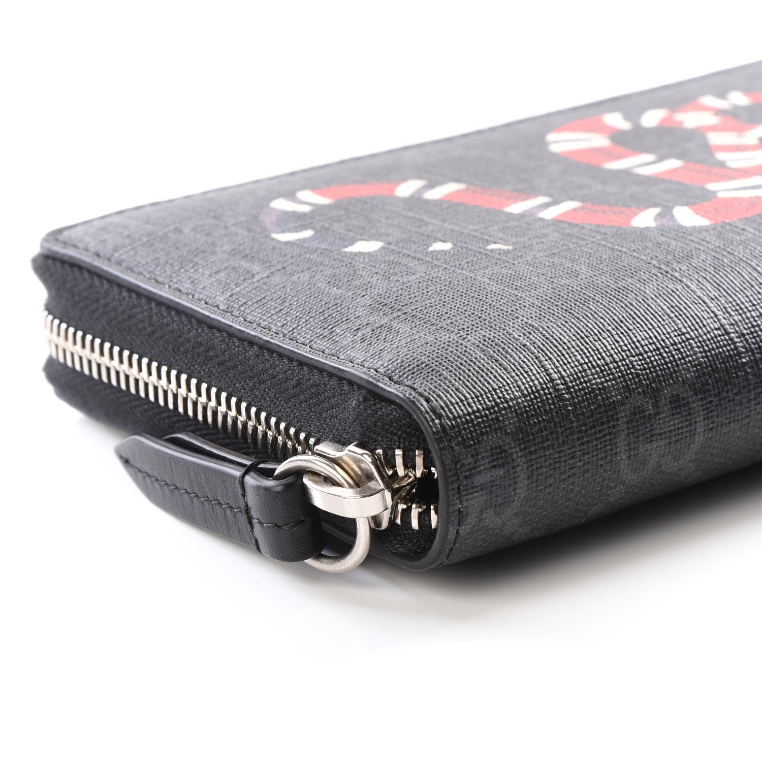 Gucci GG Supreme Monogram Kingsnake Zip Around Wallet Black Grey 5 of 8
