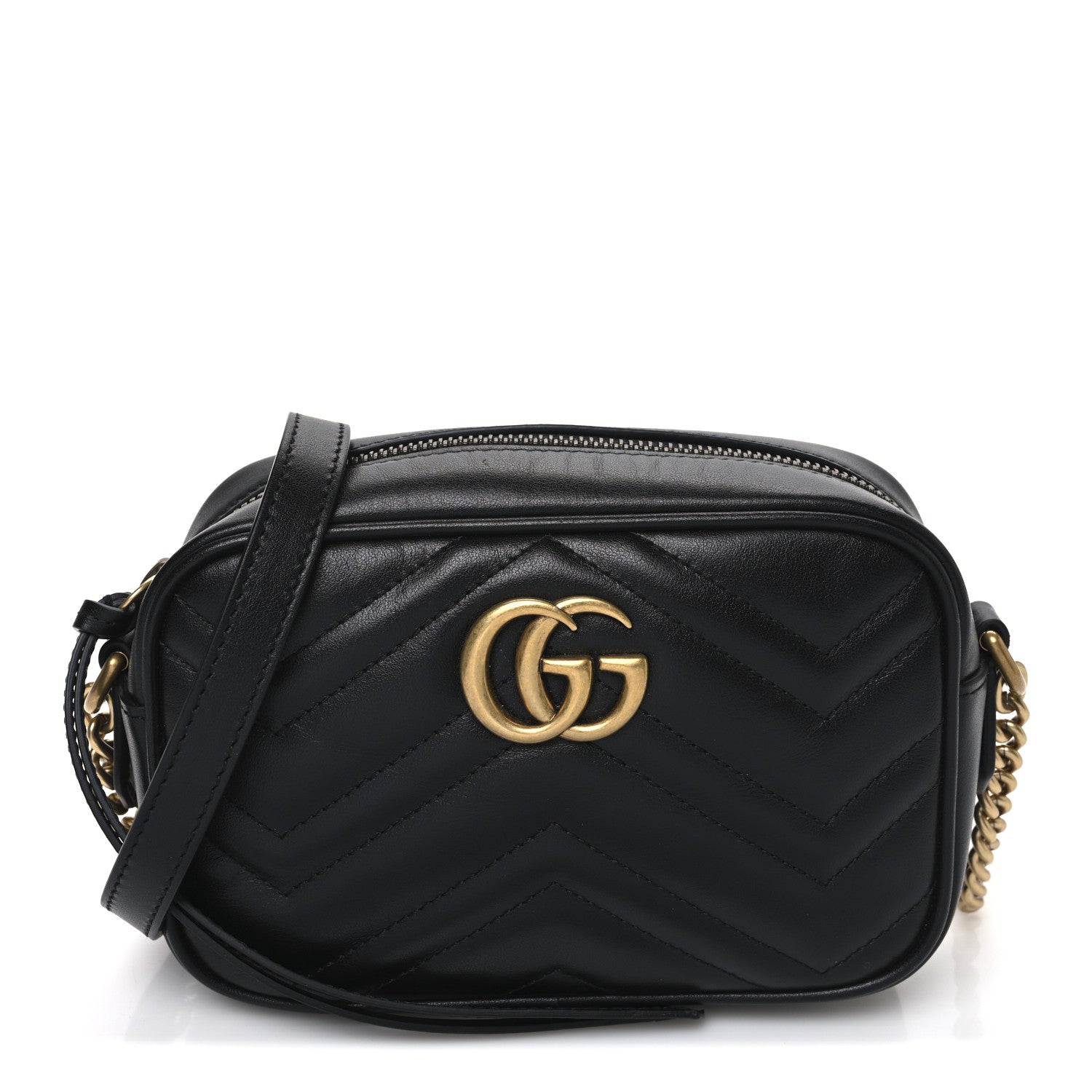 Gucci Calfskin Matelasse Mini GG Marmont Chain Shoulder Bag Black 1 of 11