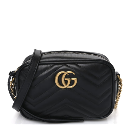 Gucci Calfskin Matelasse Mini GG Marmont Chain Shoulder Bag Black 1 of 11