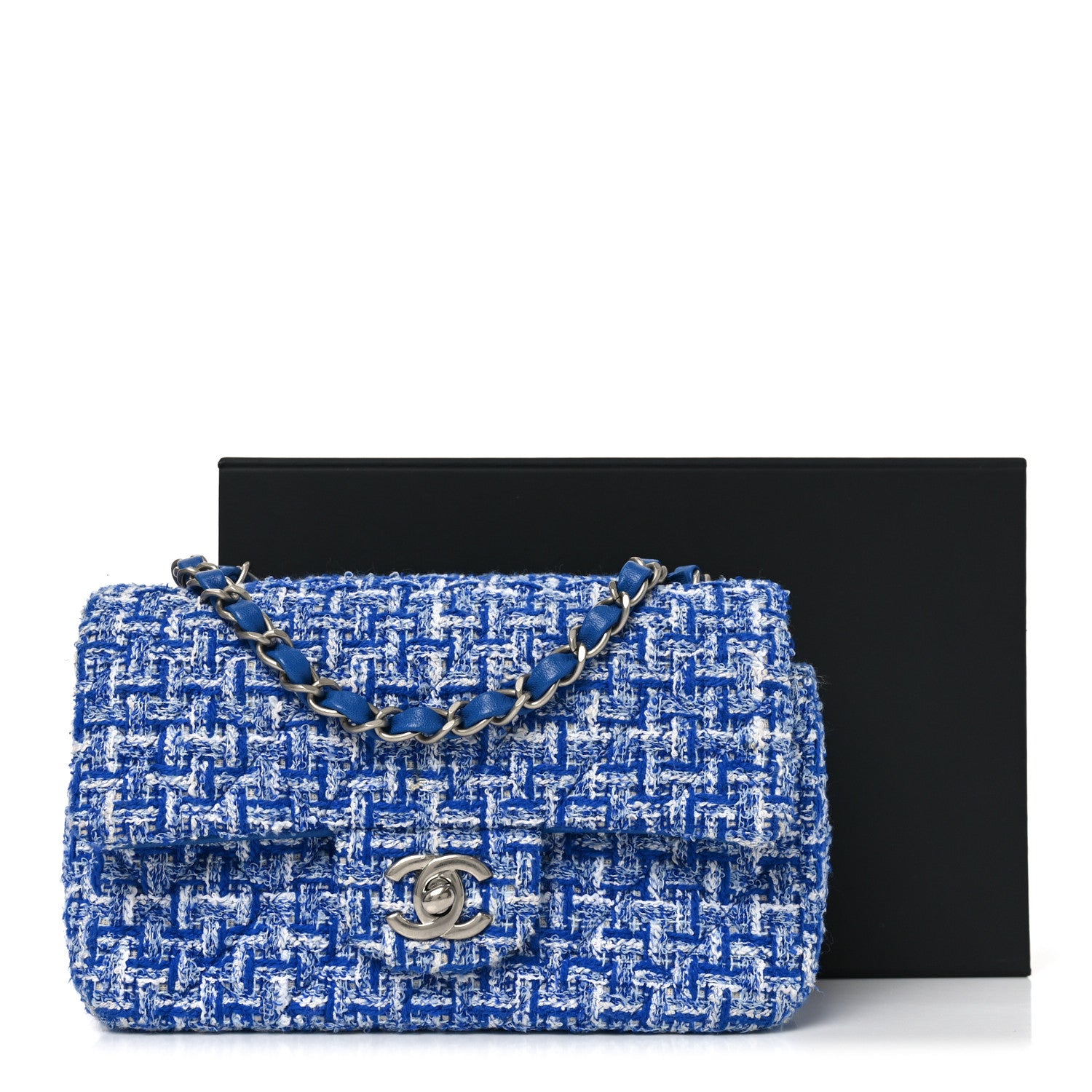 Chanel Tweed Quilted Mini Rectangular Flap Blue White 1878330