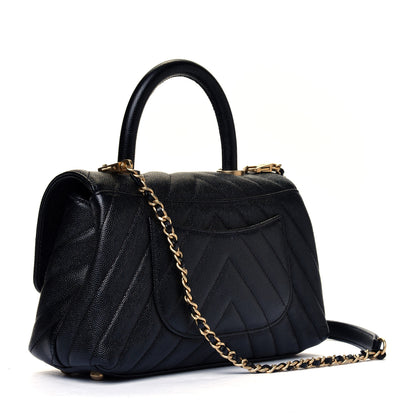 Chanel Caviar Chevron Quilted Mini Coco Handle Flap Black 2 of 6
