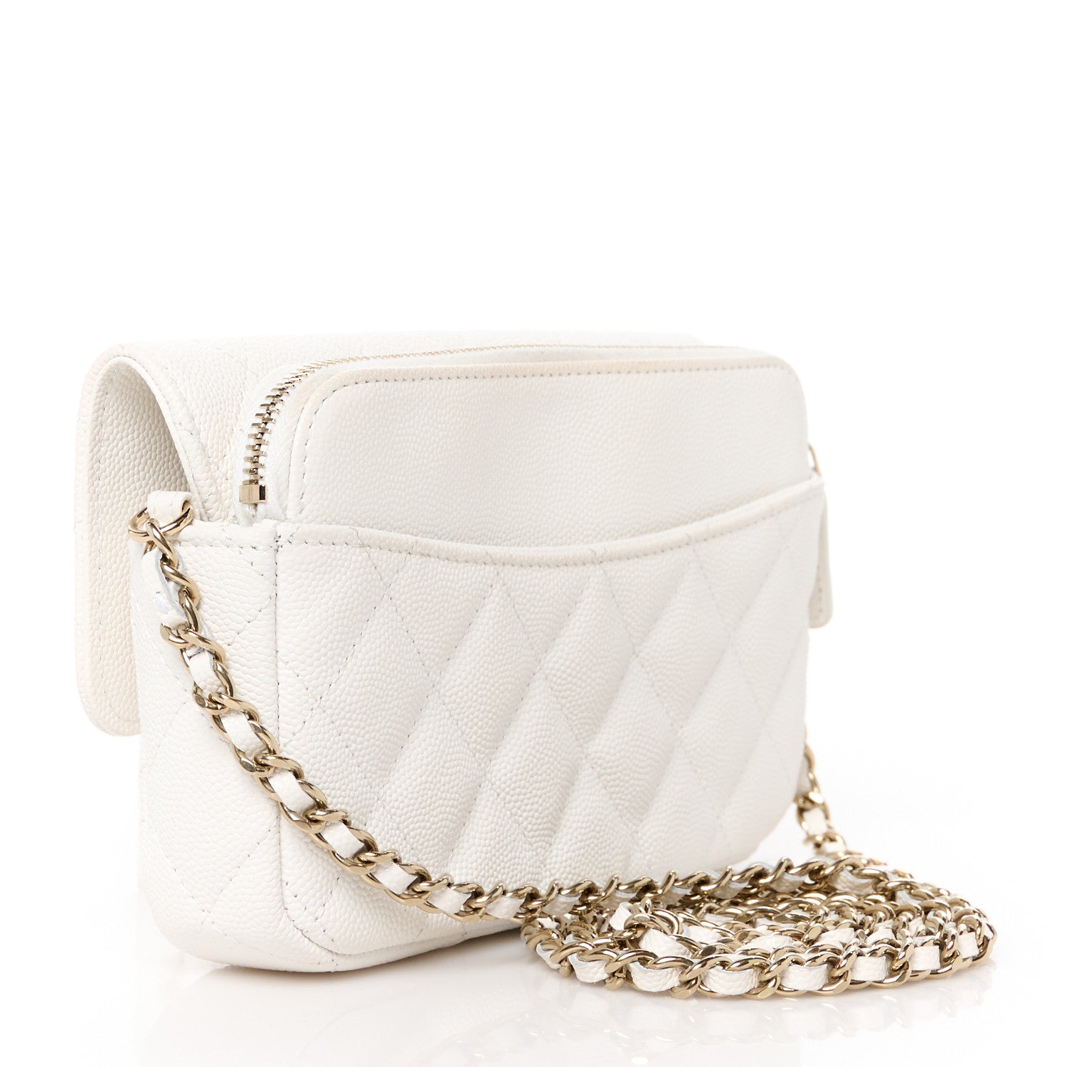 Chanel Caviar Quilted Flap Phone Holder With Chain White 3 of 13
