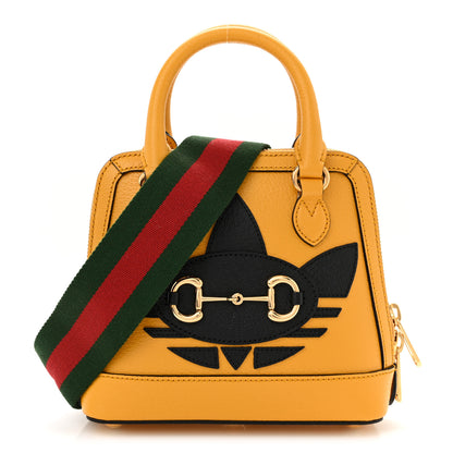 Gucci X ADIDAS Textured Dollar Calfskin Web Trefoil Mini Horsebit 1955 Top Handle Bag Crop Black 1 of 10