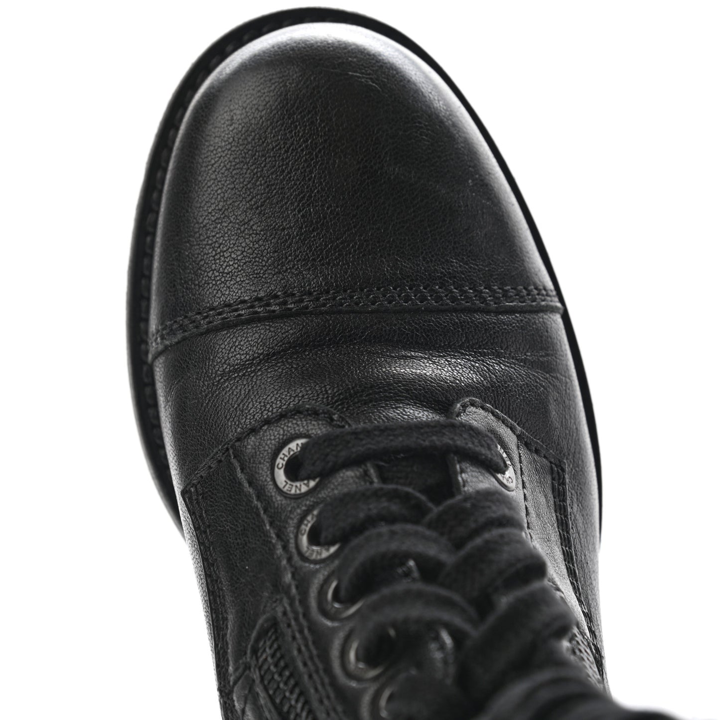 Sheepskin Quilted CC Tall Lace Up Combat Boots 37 Black