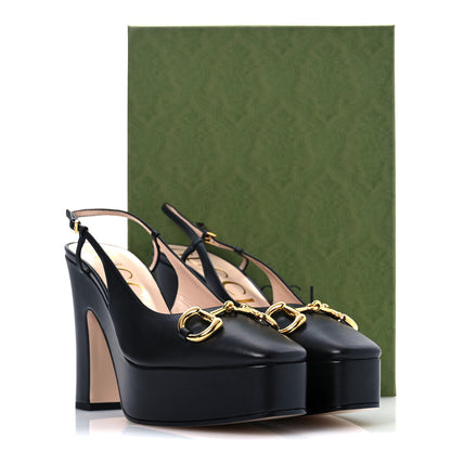 Gucci Nappa Horsebit Platform 35/120mm Slingback Pumps 41 Black 11 of 11