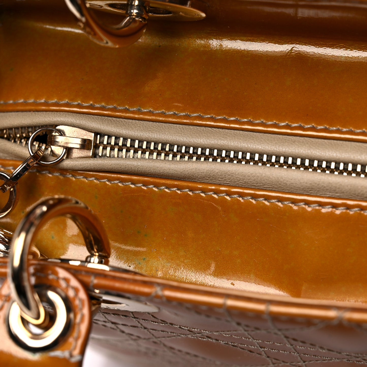 Metallic Patent Cannage Medium Lady Dior Yellow