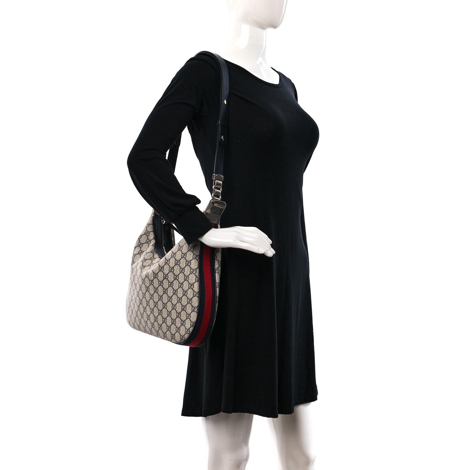 Gucci GG Supreme Monogram Textured Calfskin Web Large Attache Shoulder Bag Beige Blue 2 of 8