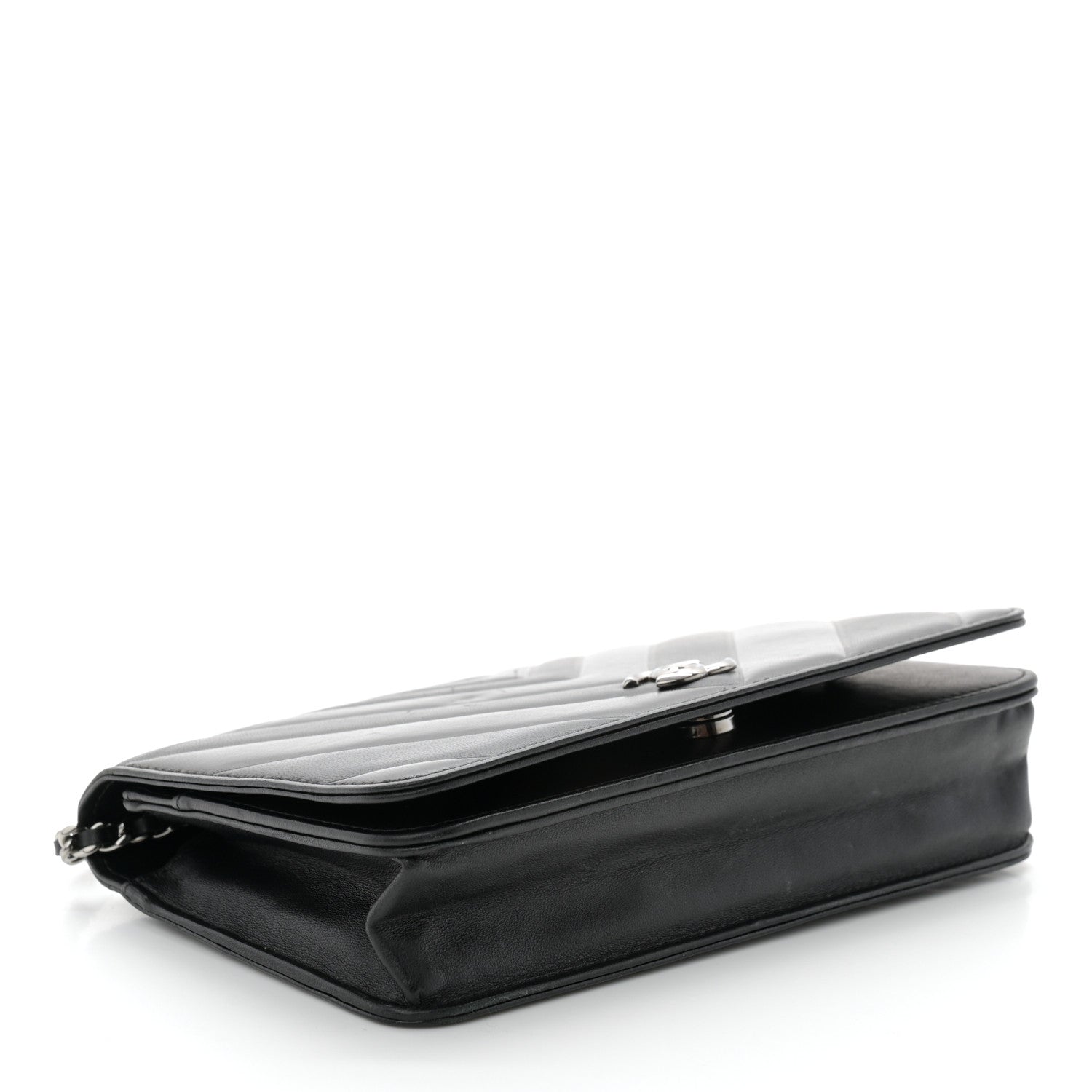 Chanel Lambskin Chevron Quilted Wallet On Chain WOC Black 4 of 12