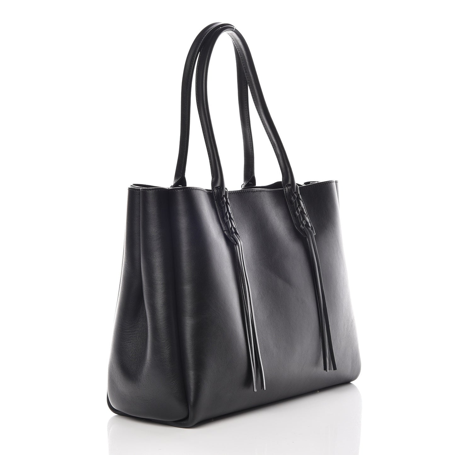 Smooth Calfskin Small Fringe Shopper Tote Black
