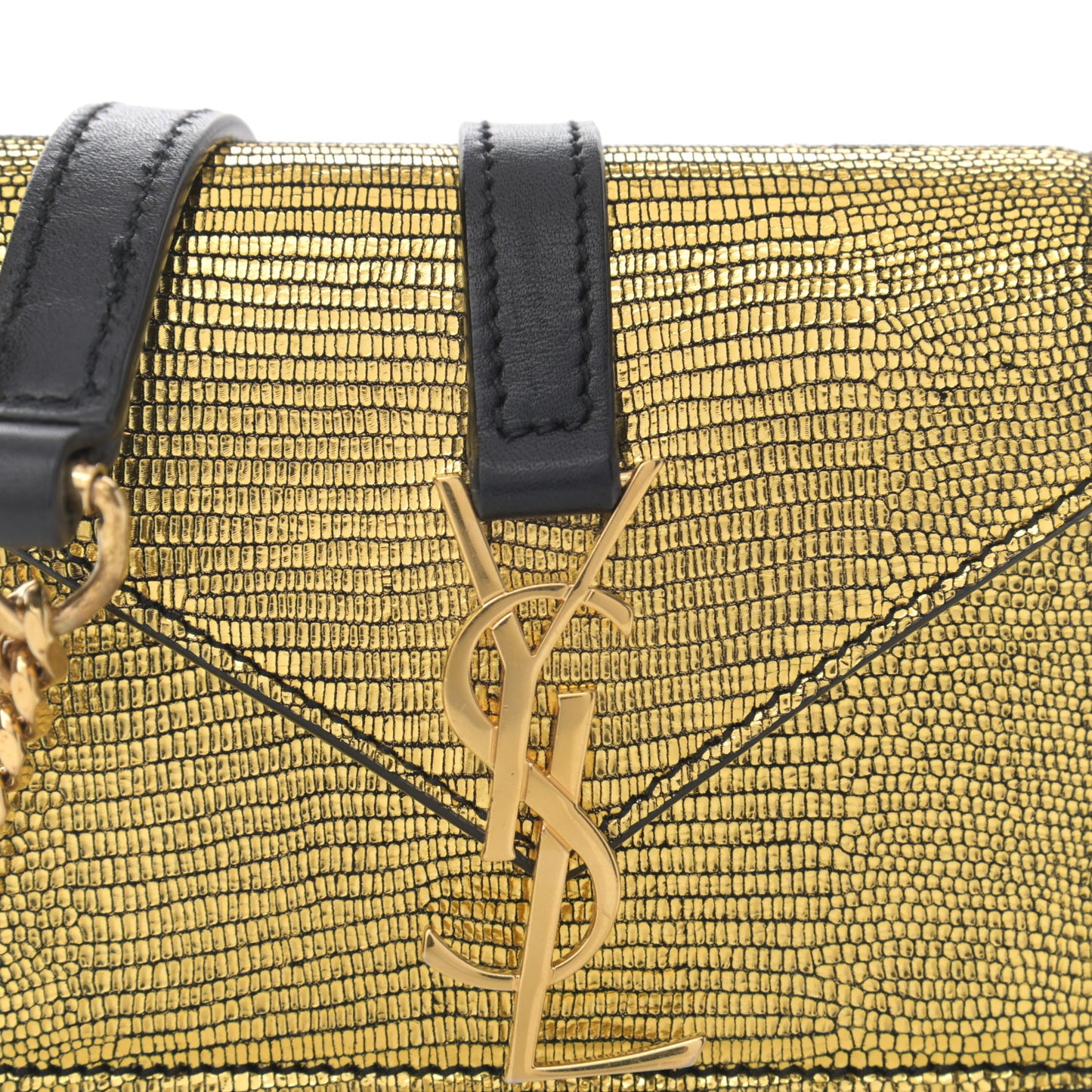 Calfskin Lizard Embossed Monogram Chain Mini Candy Crossbody Gold