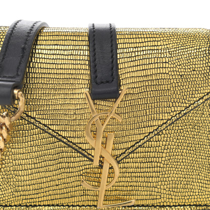 Saint Laurent Calfskin Lizard Embossed Monogram Chain Mini Candy Crossbody Gold 8 of 10