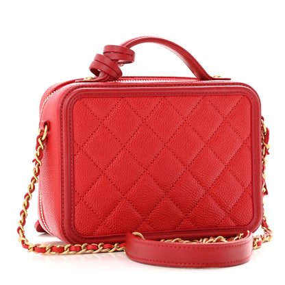 Chanel Caviar Quilted Small CC Filigree Vanity Case Red 3 of 11