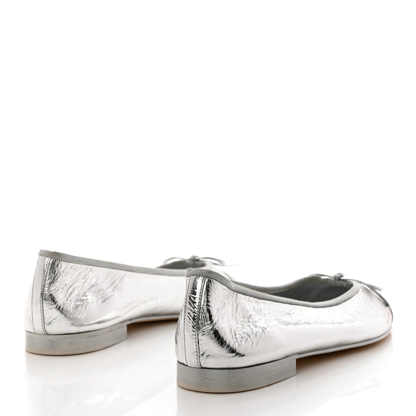 Metallic Aged Calfskin Cap Toe CC Ballerina Flats 40.5 Silver