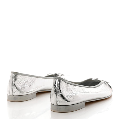 Chanel Metallic Aged Calfskin Cap Toe CC Ballerina Flats 40.5 Silver 4 of 15