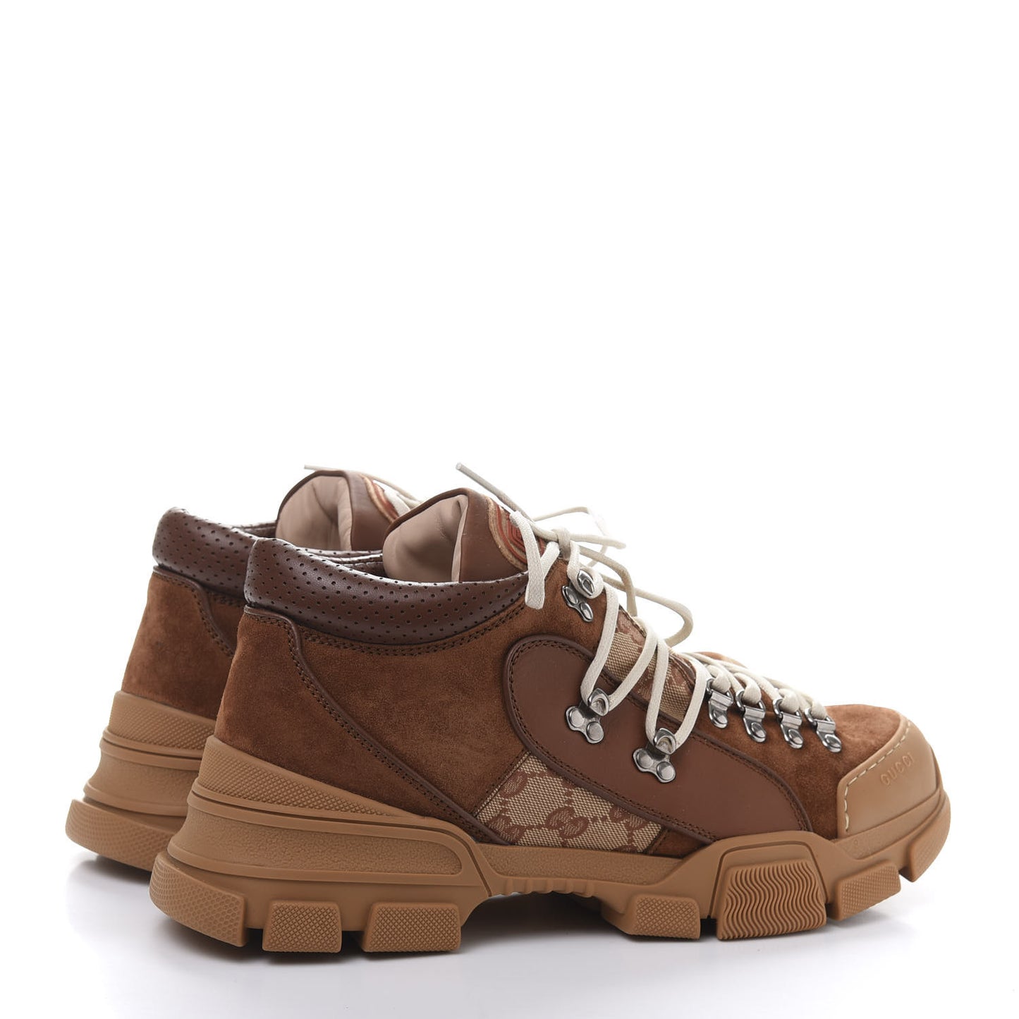 X SEGA Suede Calfskin GG Monogram Mens Flashtrek Sneakers 10 New Cuir Beige Ruggine