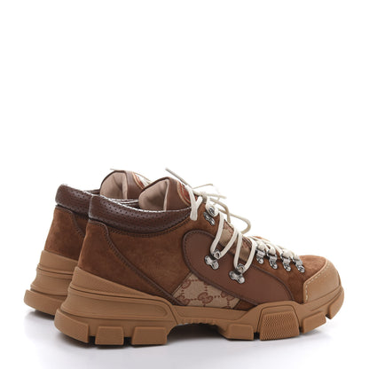 Gucci X SEGA Suede Calfskin GG Monogram Mens Flashtrek Sneakers 10 New Cuir Beige Ruggine 4 of 9