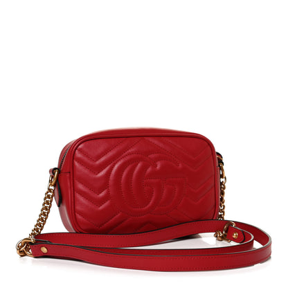 Gucci Calfskin Matelasse Mini GG Marmont Chain Shoulder Bag Hibiscus Red 3 of 13