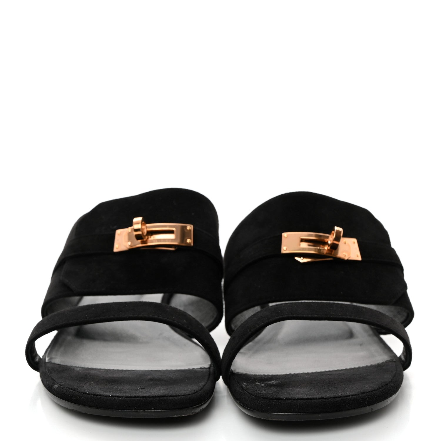 Hermes Suede Goatskin Avenue Sandals 39 Black 2 of 9