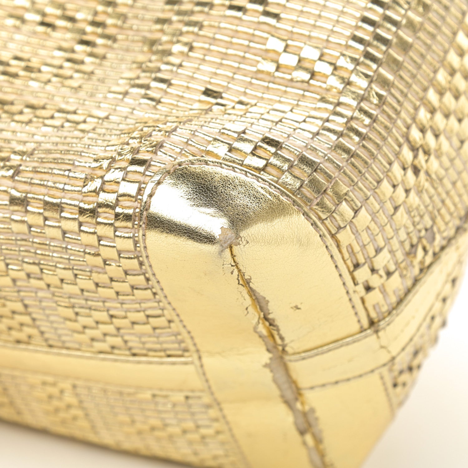 Fendi Canvas Metallic Calfskin Woven FF Roll Tote Gold 10 of 16
