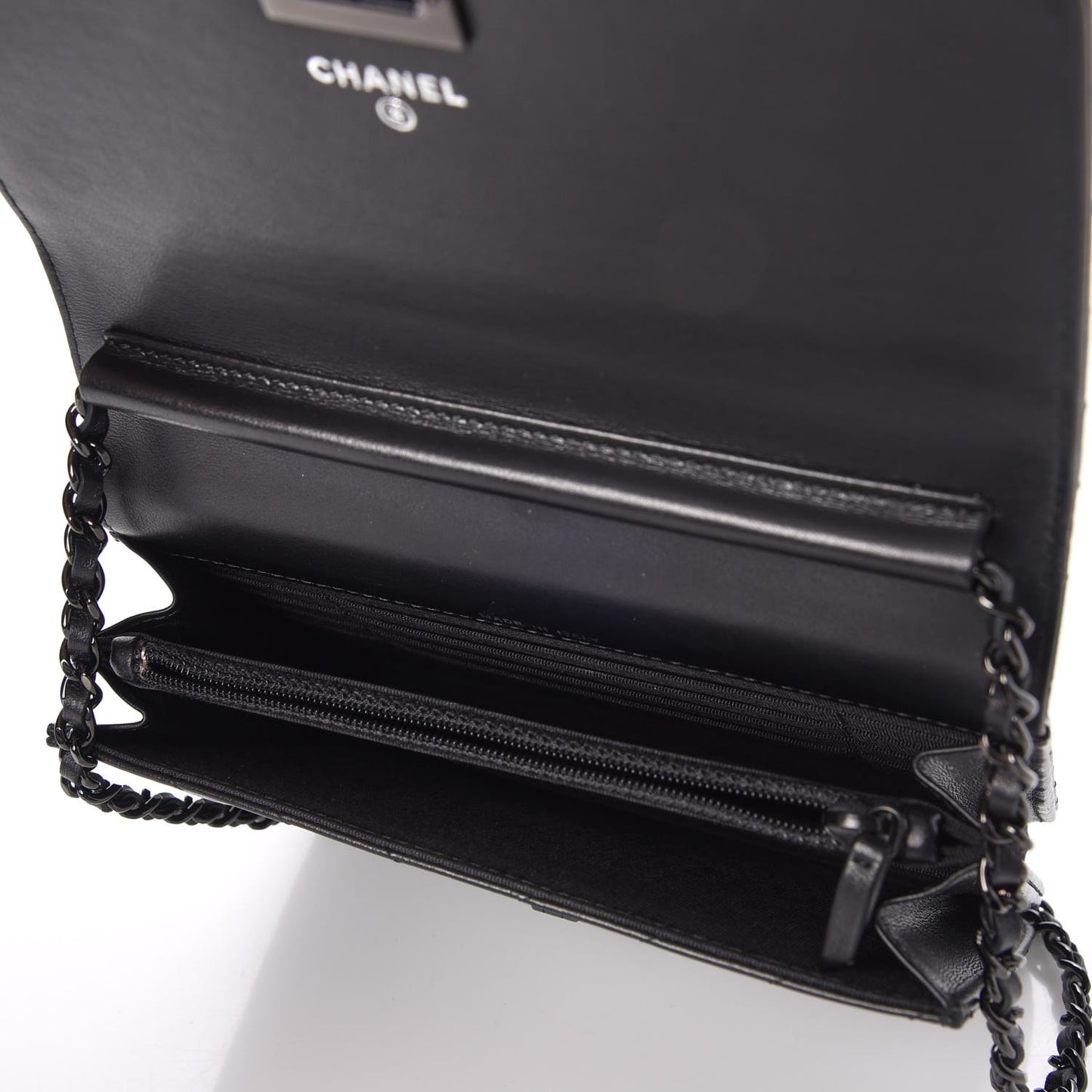 Aged Calfskin Chevron Quilted Reissue 2.55 Square Wallet On Chain WOC So Black