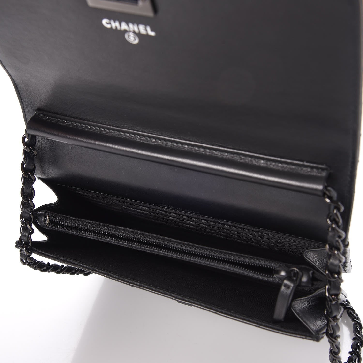 Chanel Aged Calfskin Chevron Quilted Reissue 2.55 Square Wallet On Chain WOC So Black 8 of 10