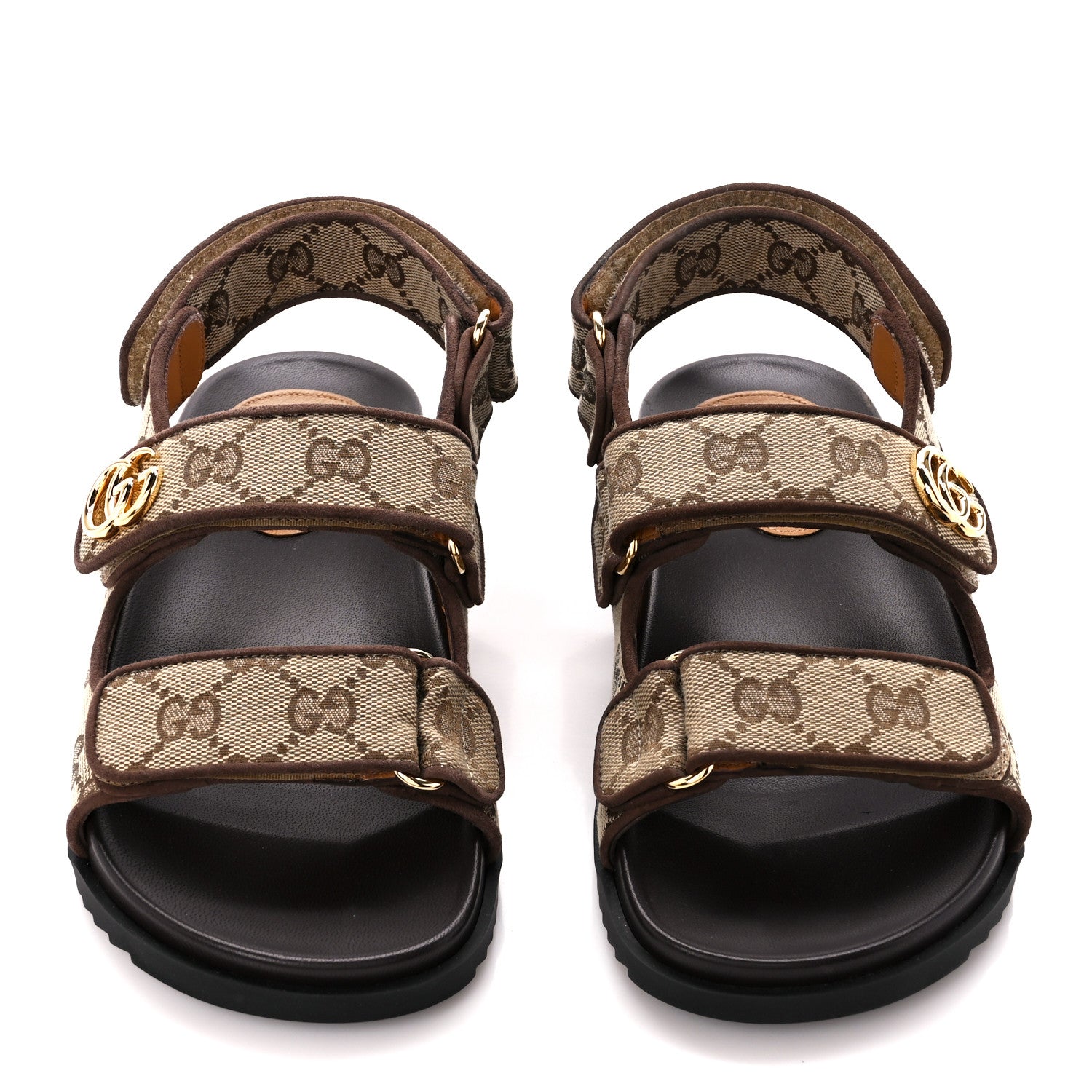 Gucci Monogram Kid Scamosciato Double G Womens Dad Sandals 35 Beige Ebony New Acero 2 of 10