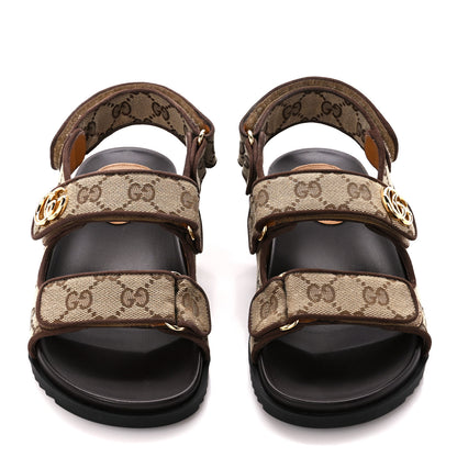 Gucci Monogram Kid Scamosciato Double G Womens Dad Sandals 35 Beige Ebony New Acero 2 of 10