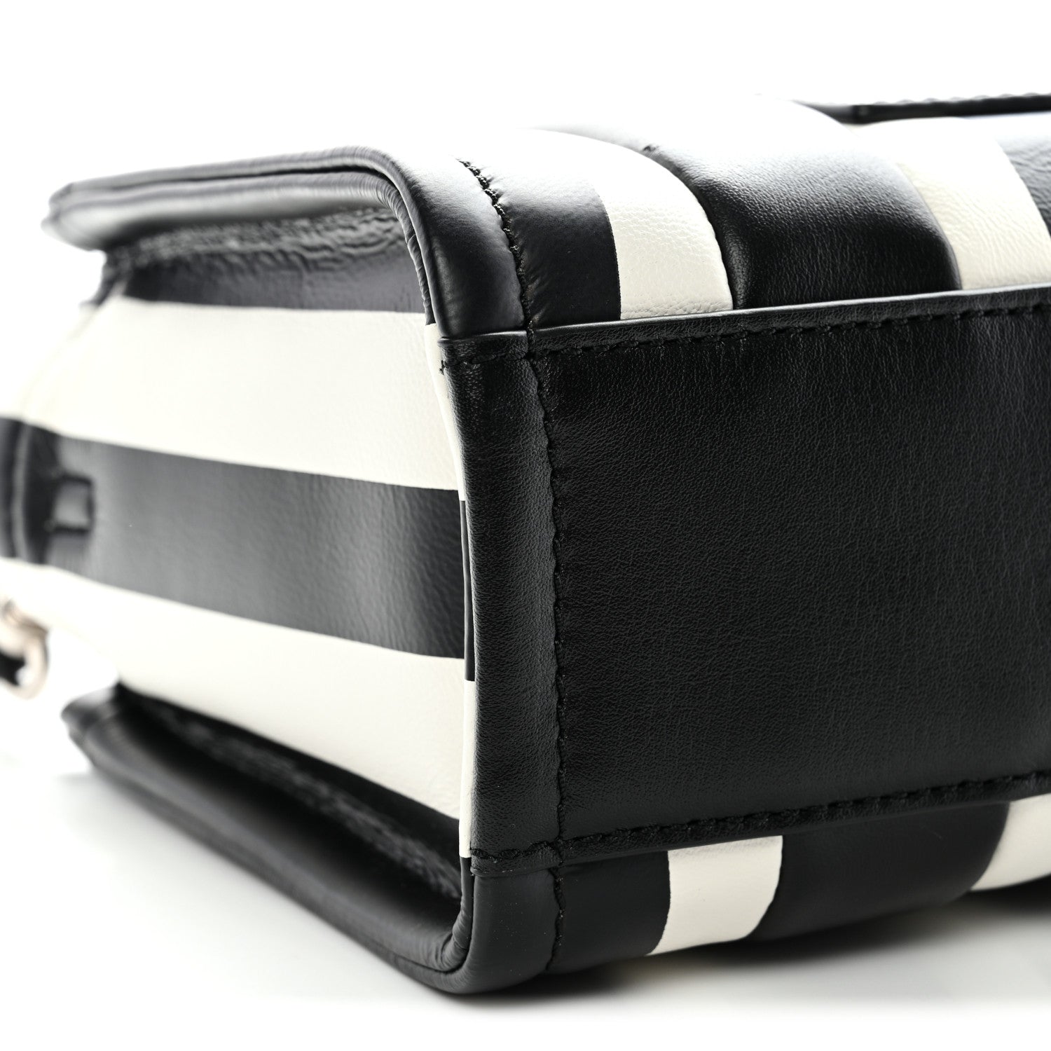 Marc Jacobs Calfskin Striped Mini The Traveler Tote Bag Black White 9 of 10